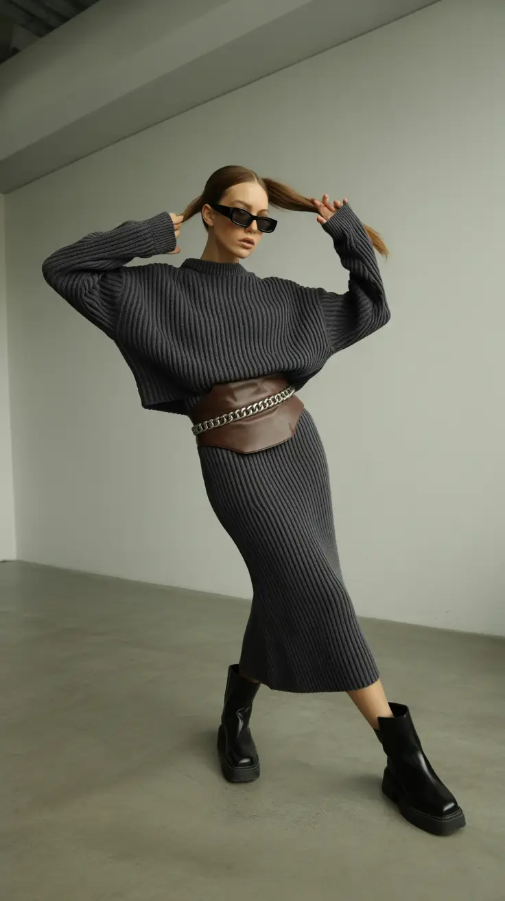 February outfits ideas 2026 Ribbed Knit Drama for Minimalist Winter Styling