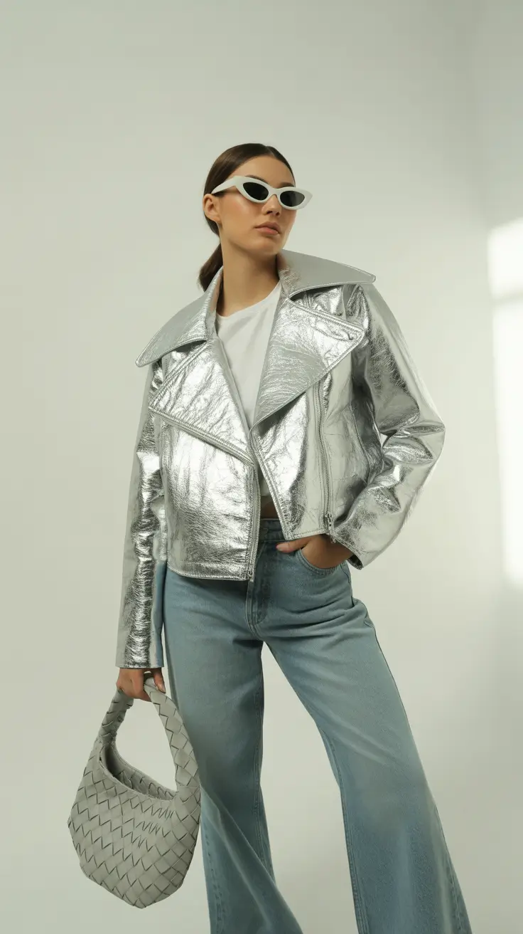 February outfits ideas 2026 Metallic Attitude for Bold February Days