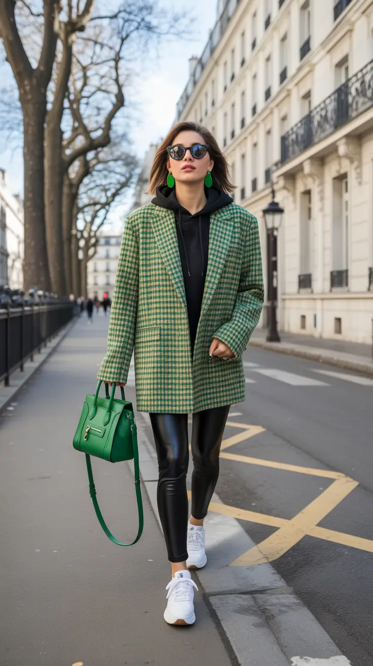 February outfits ideas 2026 Checkered Elegance with a Sporty Twist