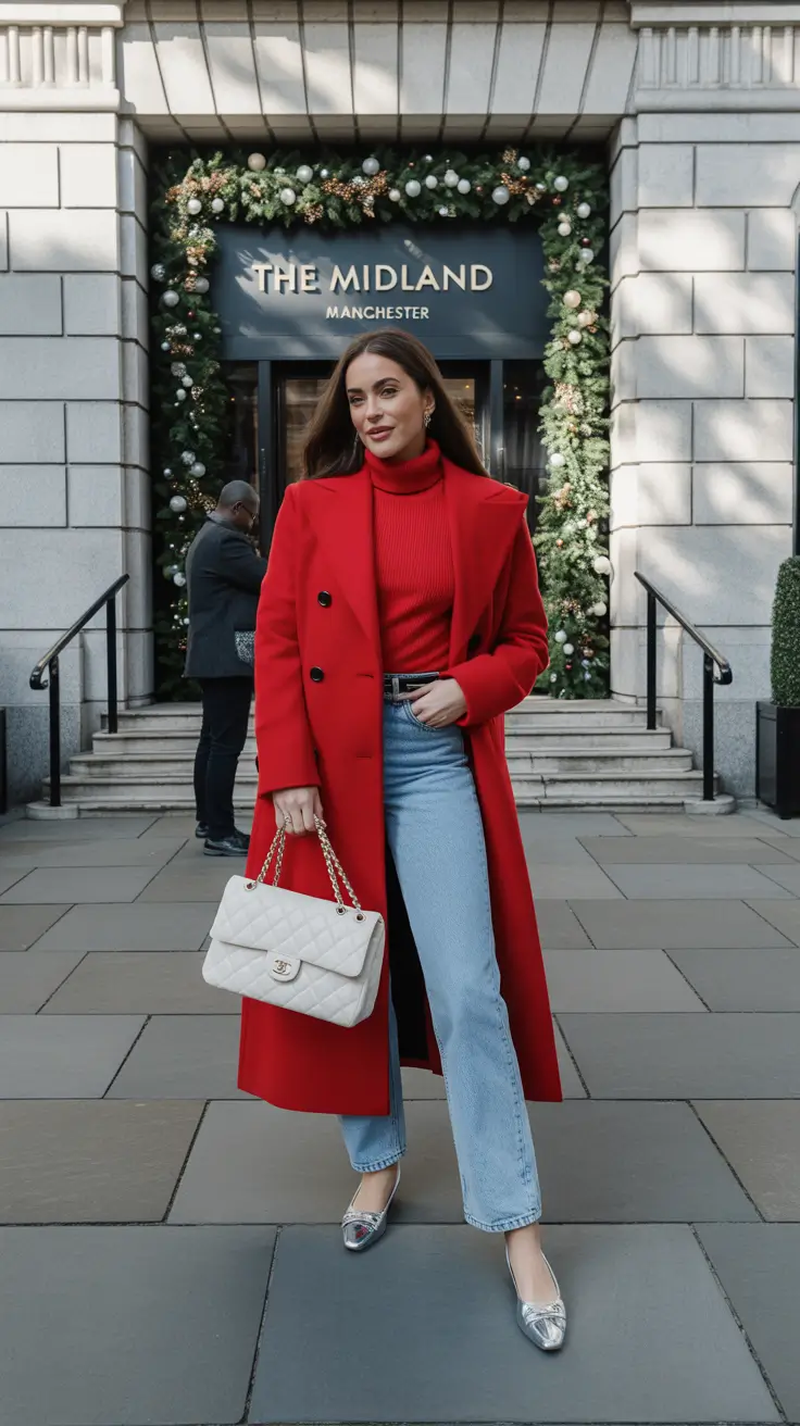 February outfits ideas 2026 Bold Reds & Classic Denim for Romantic February Moments