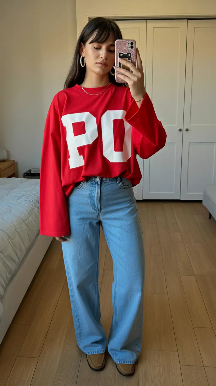 midsize spring outfits 2026 Sporty Red Statements for Easy Spring Denim Days