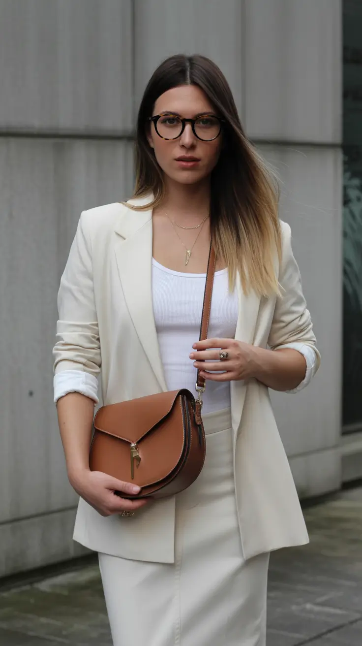 old money spring outfits 2026 Cream Tailoring with Warm Leather Accents