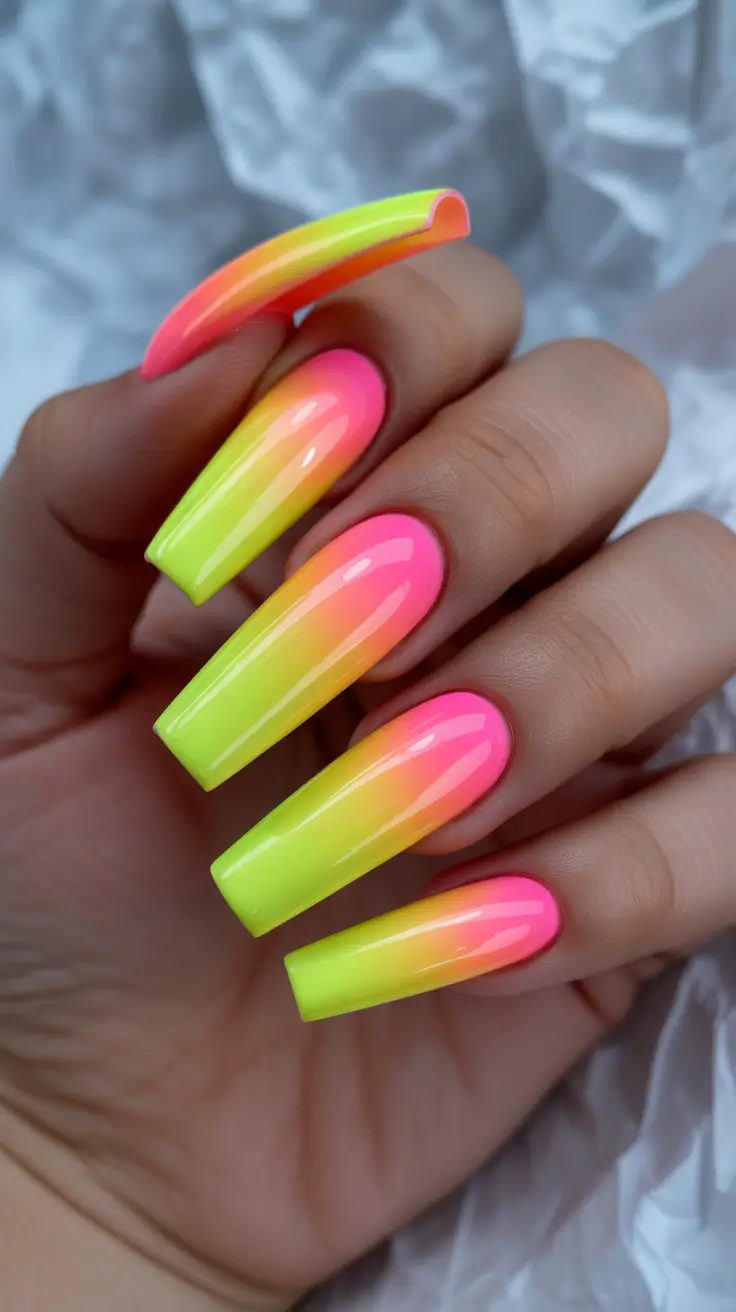 spring nail color ideas 2026 Neon Sunrise Melt