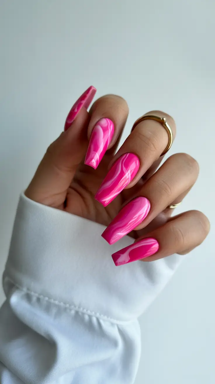 spring nail color ideas 2026 Pink Marble Swirl
