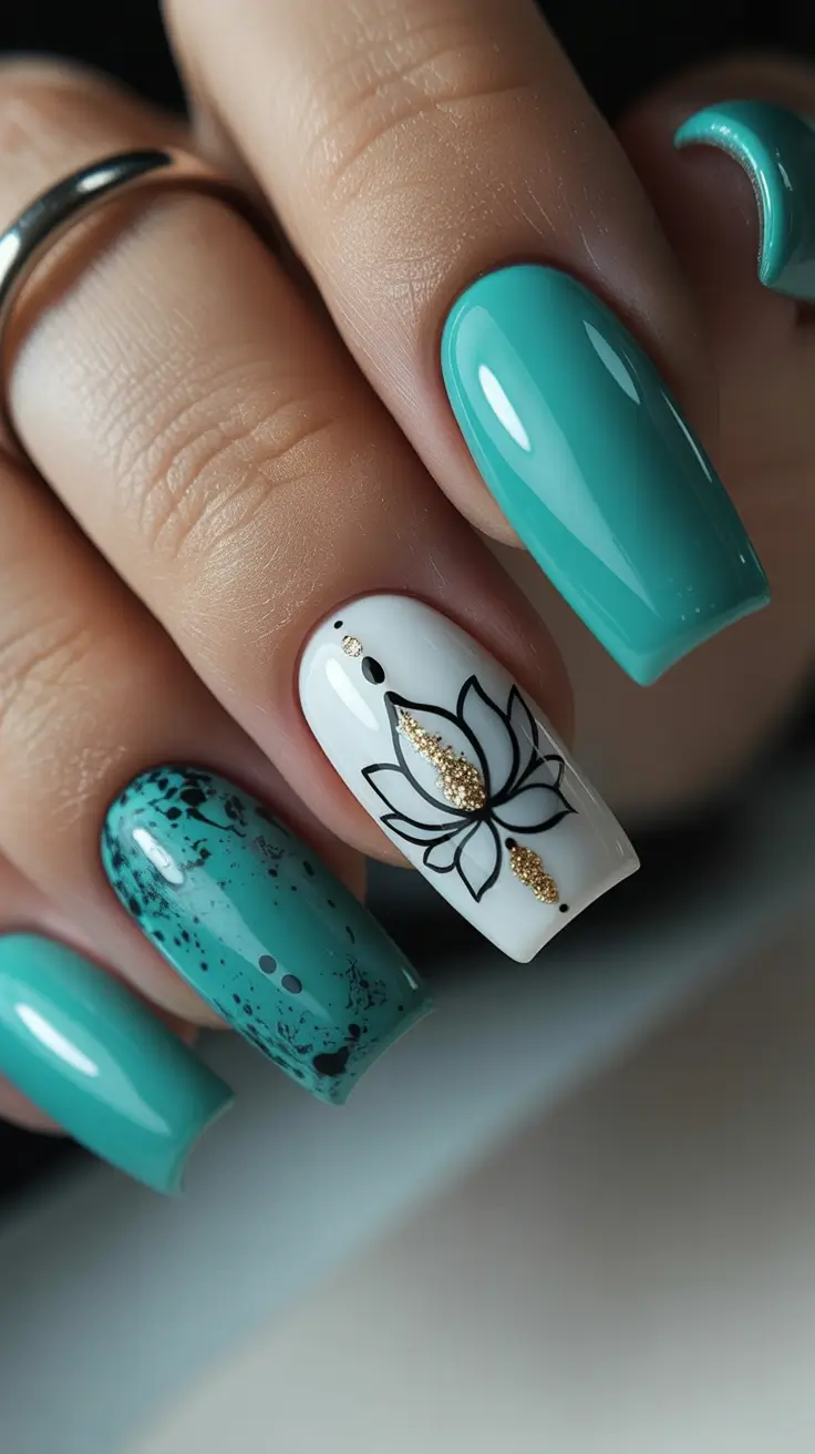 spring nail color ideas 2026 Lotus Bloom Aqua Art