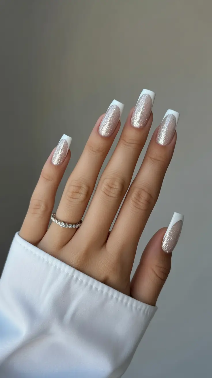 spring nail color ideas 2026 Glitter Frost French