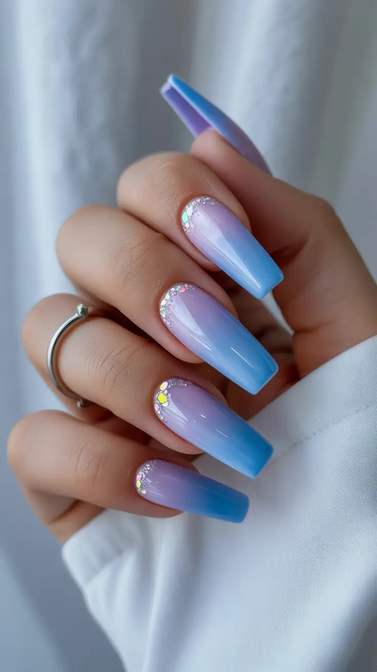 spring nail color ideas 2026 Blueberry Sunrise Ombré