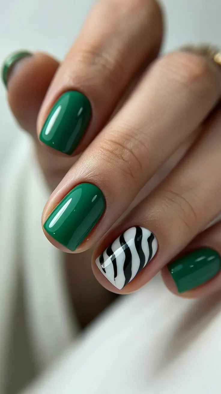 spring nail color ideas 2026 Emerald Stripe Pop