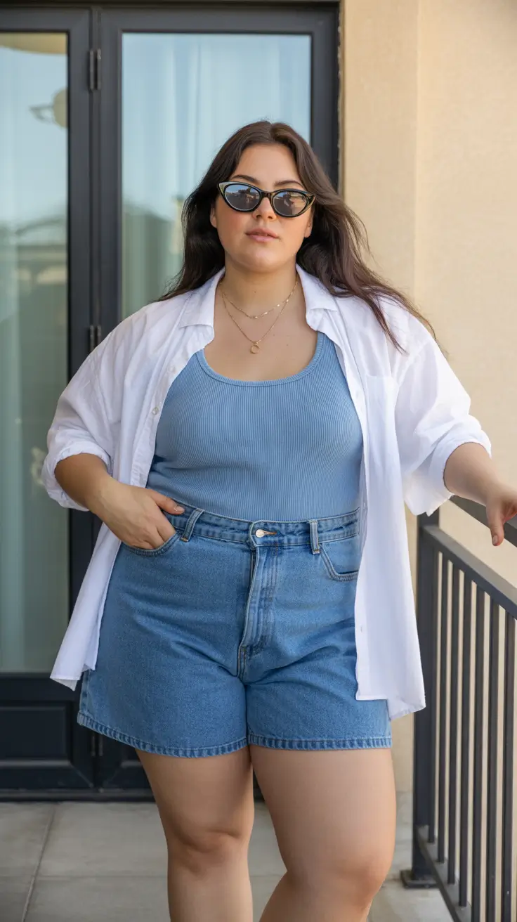 spring outfits for plus size women 2026 Relaxed Layers in Soft Blues
