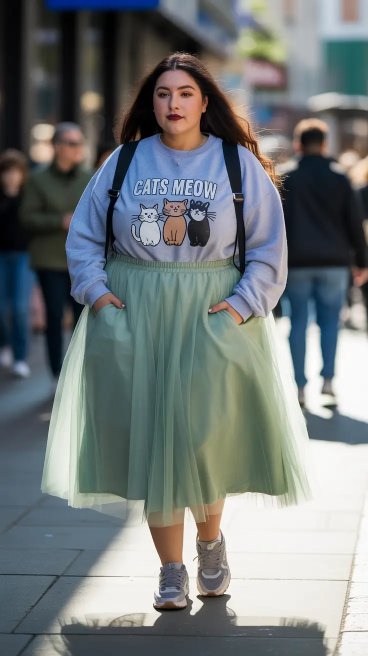 spring outfits for plus size women 2026 Playful Street Style With Soft Tulle Movement