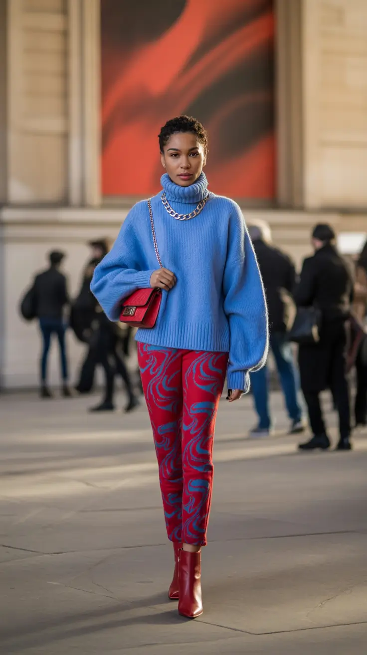 stylish leggings outfit spring 2026 Art-Inspired Red and Blue for Statement Days
