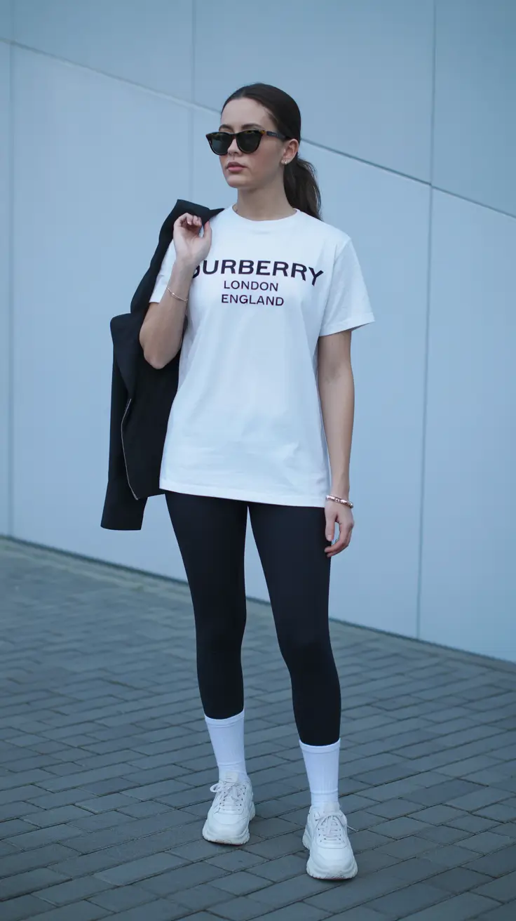 stylish leggings outfit spring 2026 London-Inspired Monochrome for Polished Casual Days