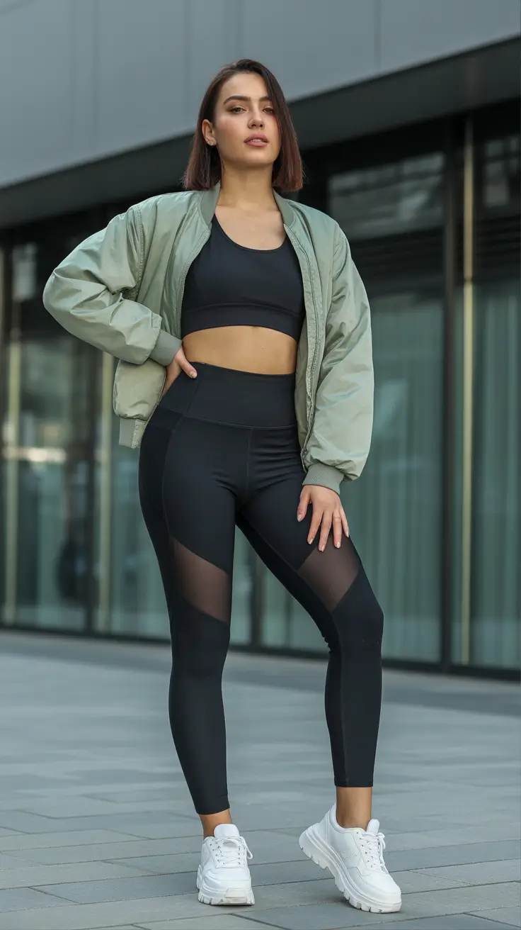 stylish leggings outfit spring 2026 Black Mesh Panels With Urban Edge