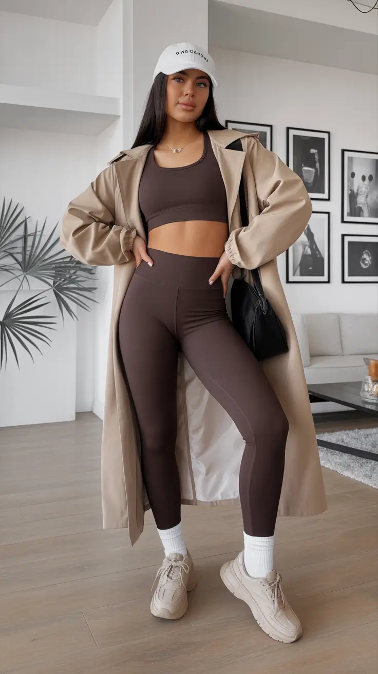 stylish leggings outfit spring 2026 Mocha Layers for Elevated Everyday Style