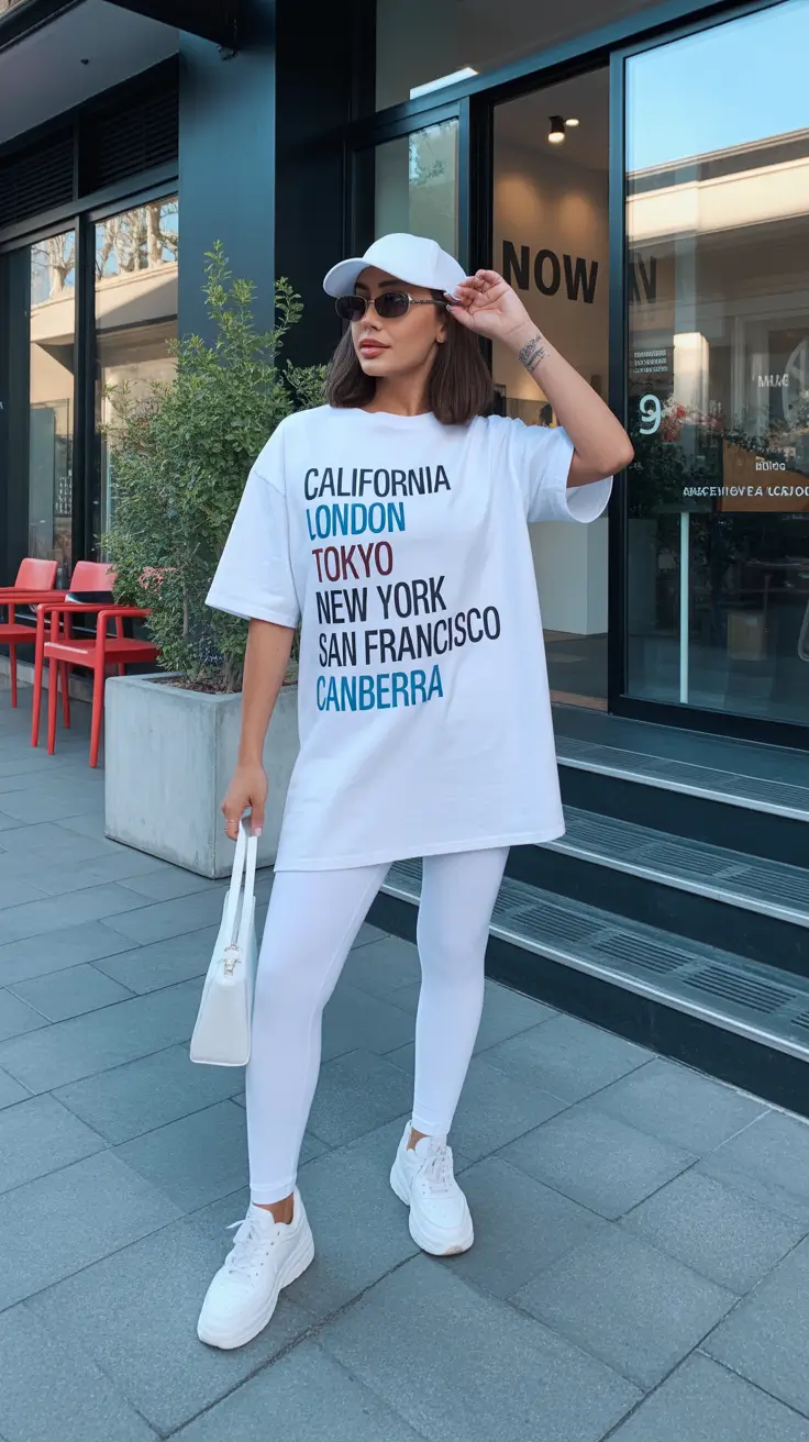 stylish leggings outfit spring 2026 Graphic Tee Ease in Crisp White