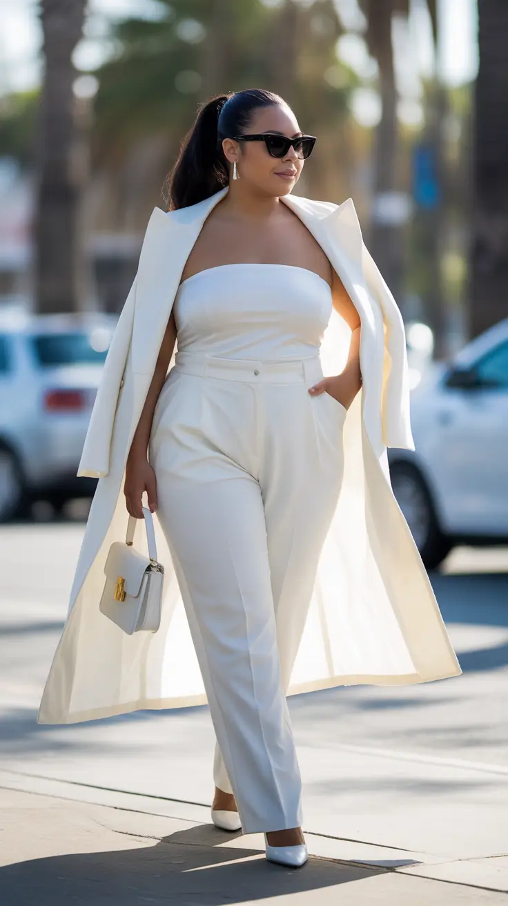 stylish plus size spring outfits 2026 All-White Architectural Chic for Elevated Spring Dressing