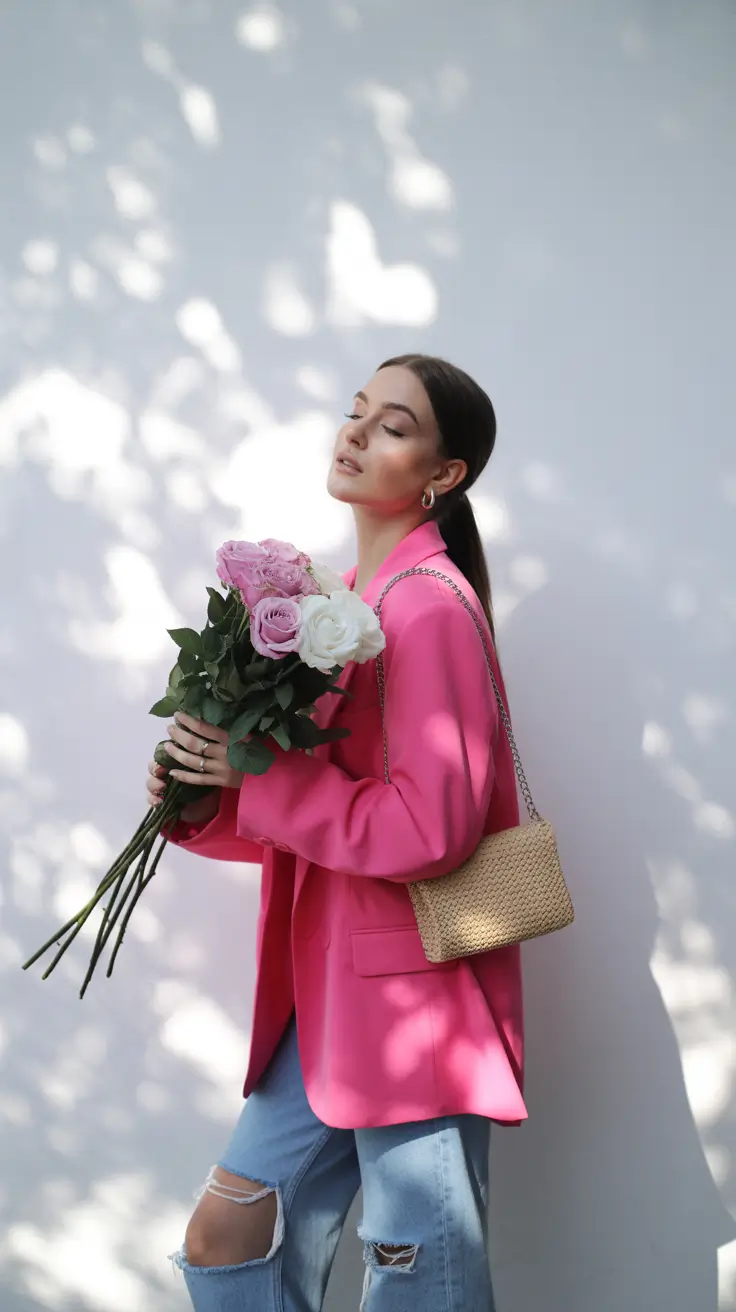 stylish spring birthday outfit 2026 Hot Pink Blazer Energy for a Bright Spring Birthday