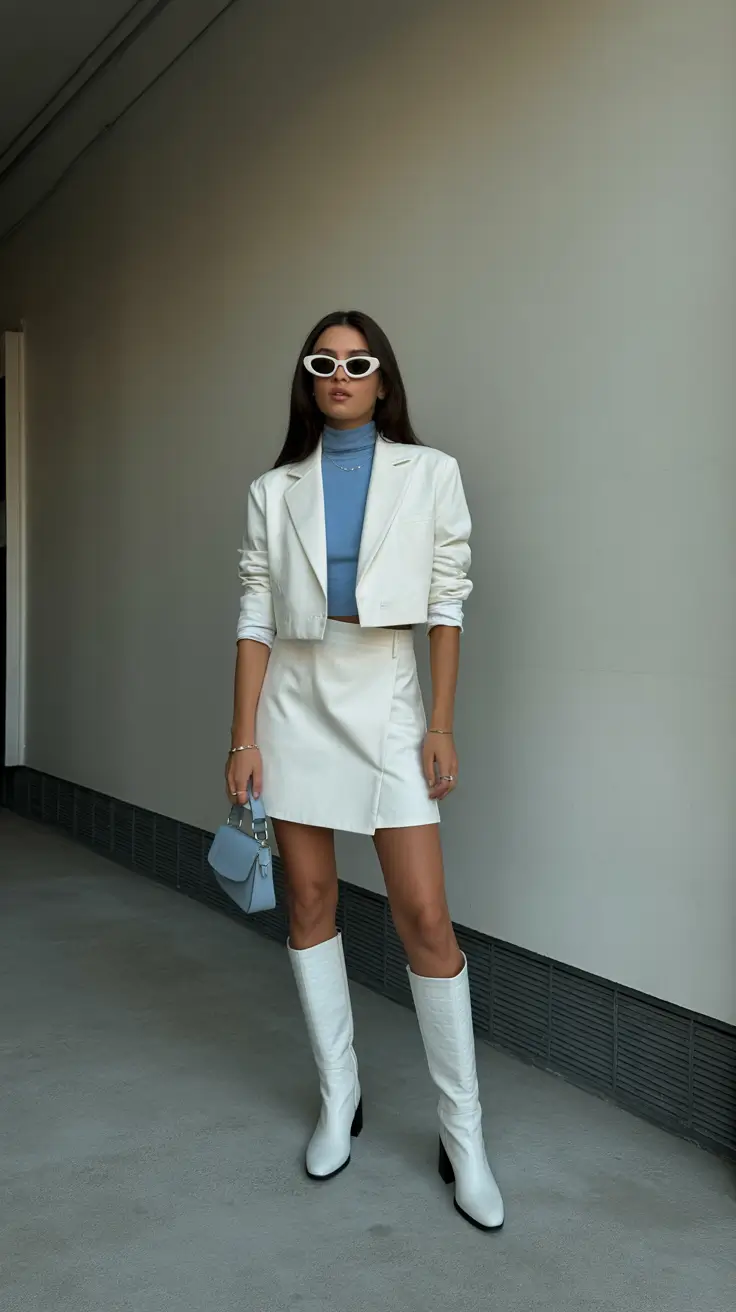 stylish spring birthday outfit 2026 White and Blue Minimalism for a Trendy Spring Celebration