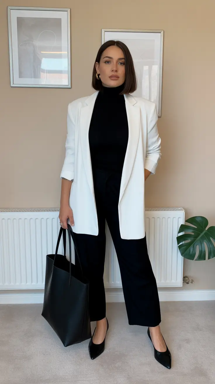 stylish spring business casual outfits 2026 Black & White Minimalism for Effortless Professional Impact