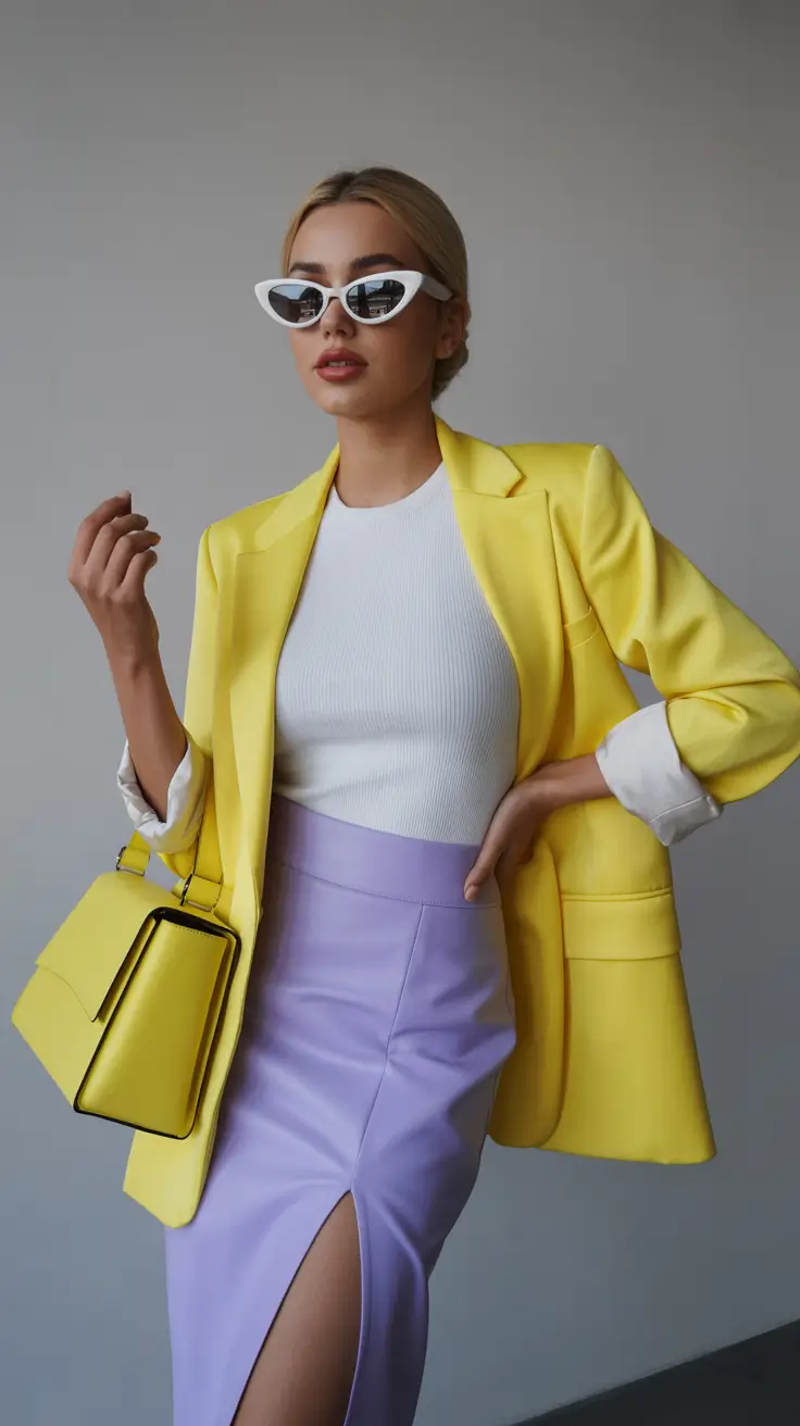 stylish spring business casual outfits 2026 Yellow Meets Lavender: A Fresh Color Story for Spring Offices