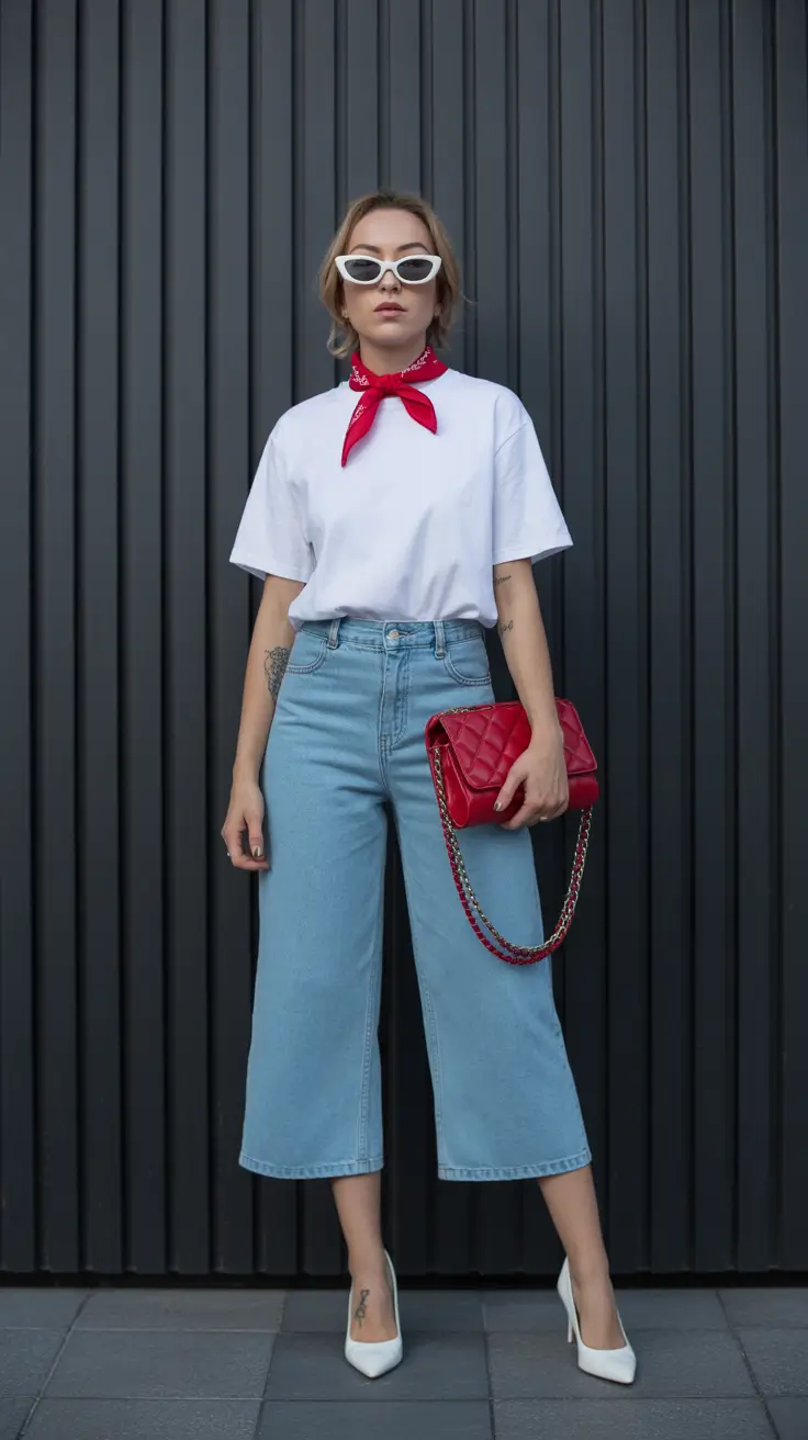 stylish spring capsule wardrobe 2026 Retro-Chic Denim With Pops of Red for a Playful Spring Finish