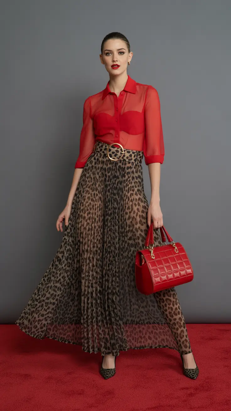 stylish spring capsule wardrobe 2026 Red Sheer Elegance With Wild Spring Energy