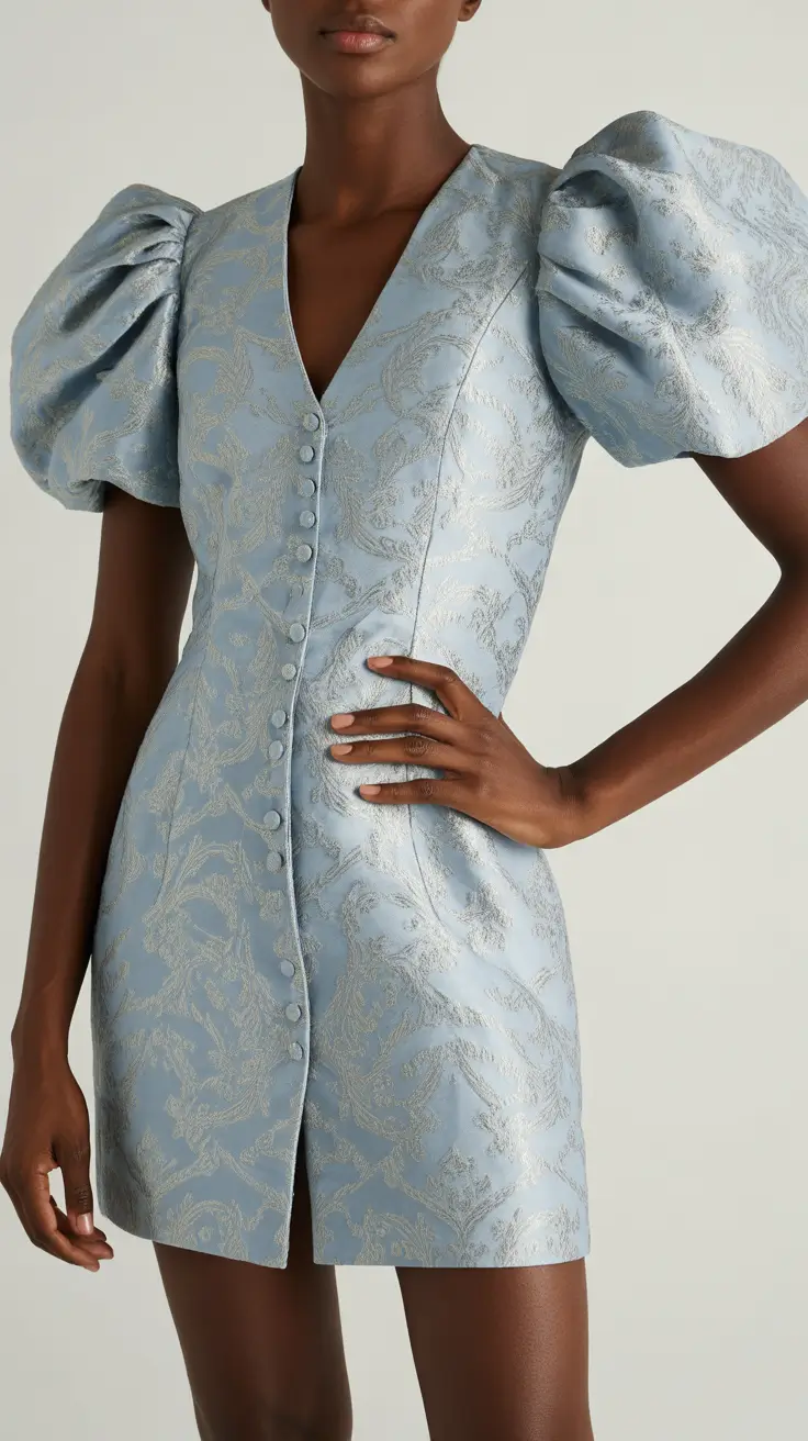 stylish spring dress outfits 2026 Blue Brocade Elegance