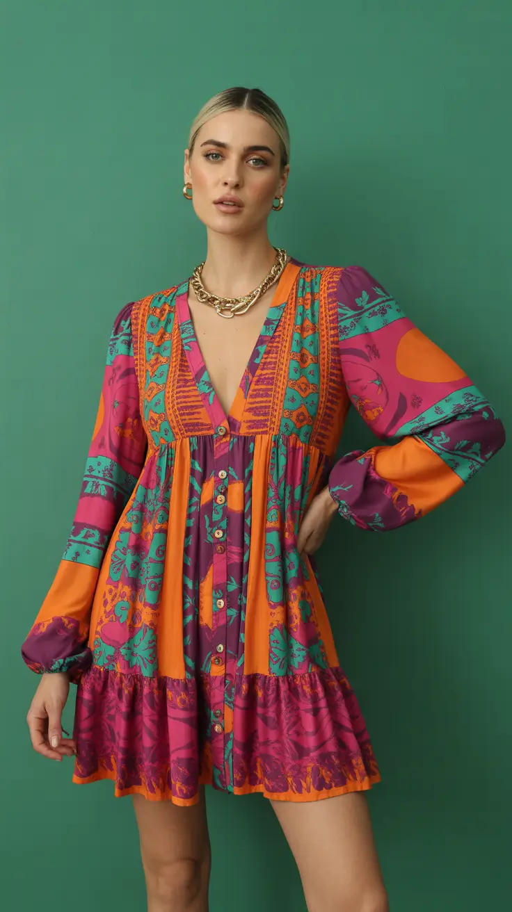 stylish spring dress outfits 2026 Vibrant Boho Mosaic