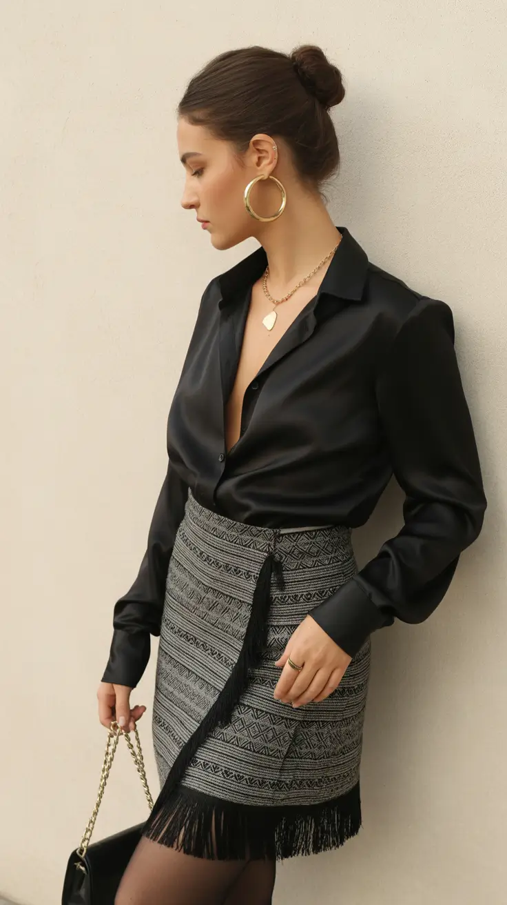 stylish spring fashion outfits 2026 Midnight Satin and Fringe for Refined Spring Evenings