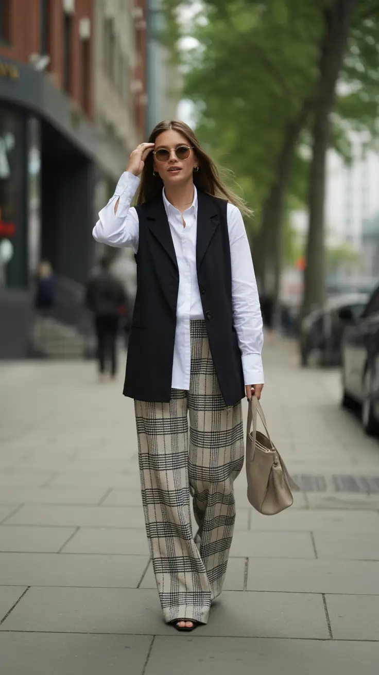 stylish spring fashion outfits 2026 Tailored Layers with Oversized Plaid Movement