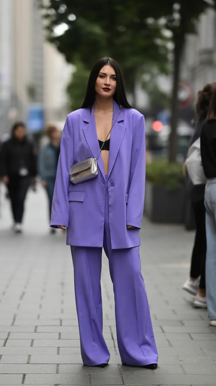 stylish spring fashion outfits 2026 Lavender Suiting and Soft Metallics for Modern Spring Elegance