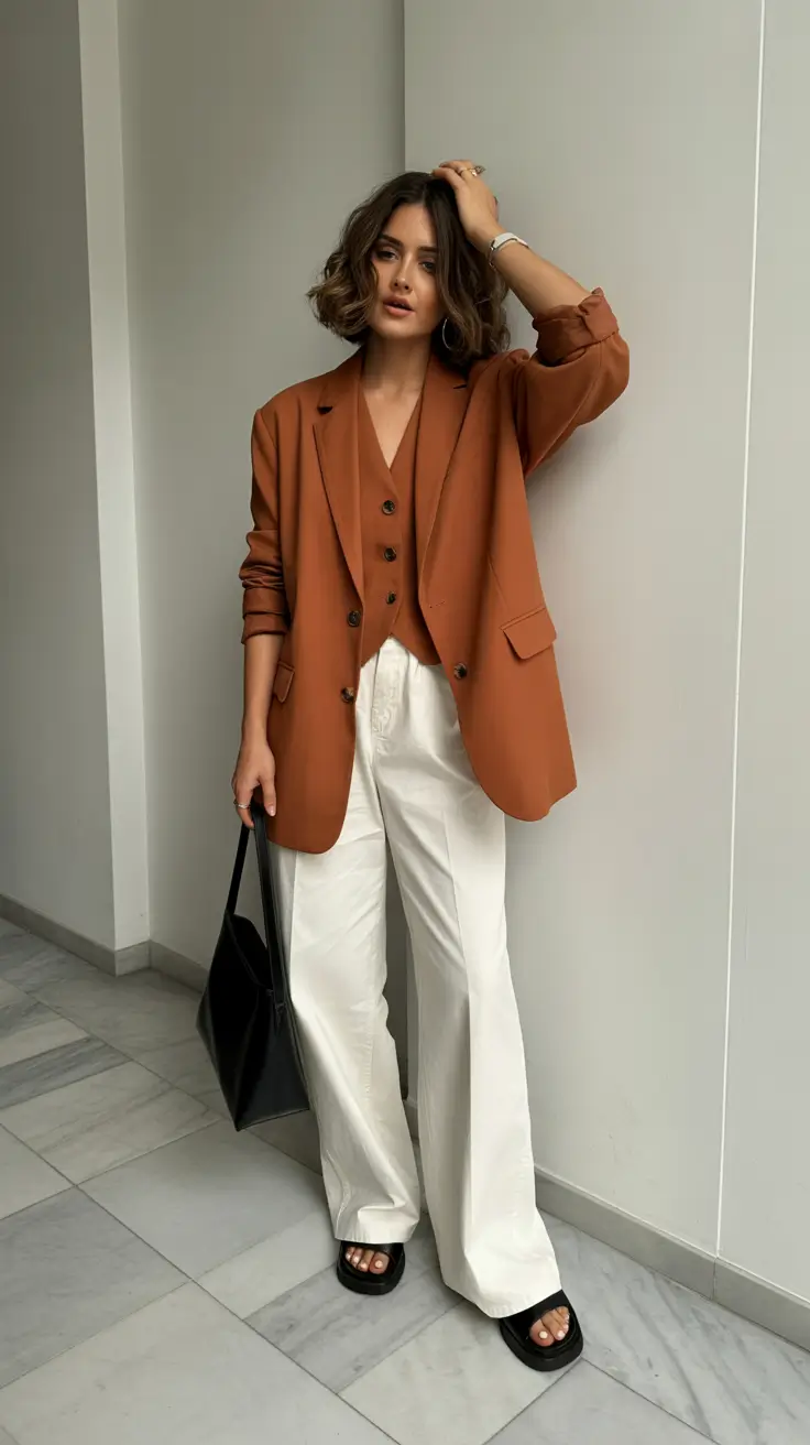 stylish spring fashion outfits 2026 Warm Terracotta Layers for Early Spring Ease