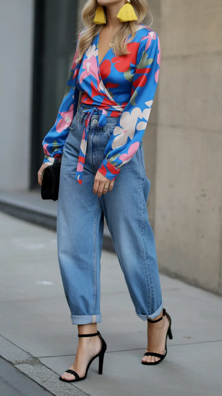 stylish spring jeans outfit 2026 Vibrant Florals and Denim