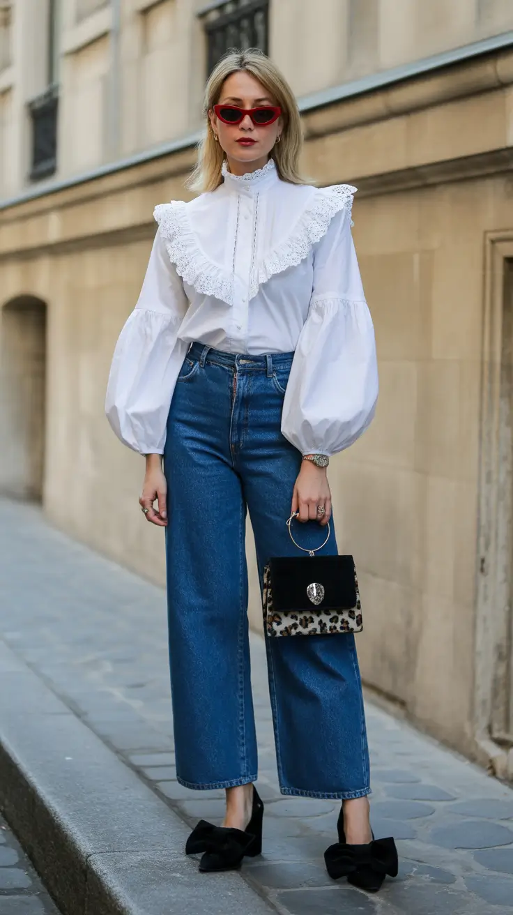 stylish spring jeans outfit 2026 Romantic White Volume