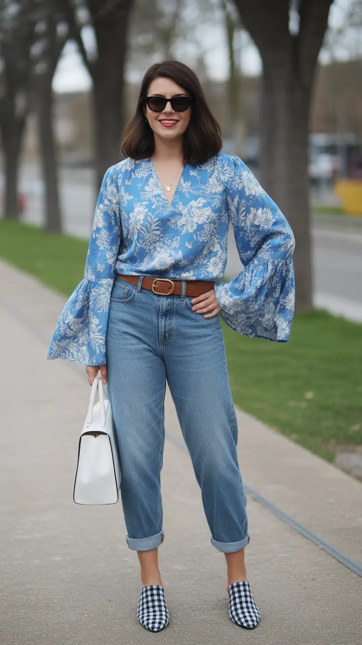 stylish spring jeans outfit 2026 Soft Blue Florals