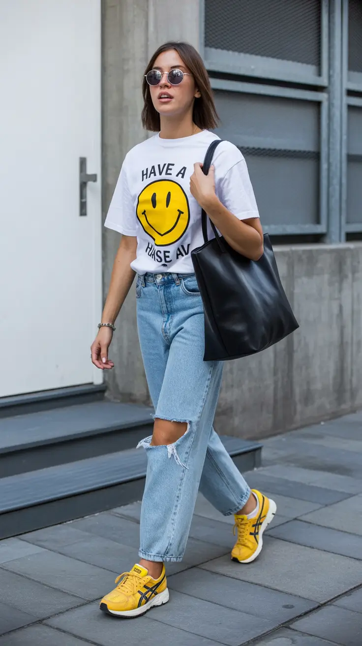 stylish spring mom outfits 2026 Playful Street Style with Pops of Color