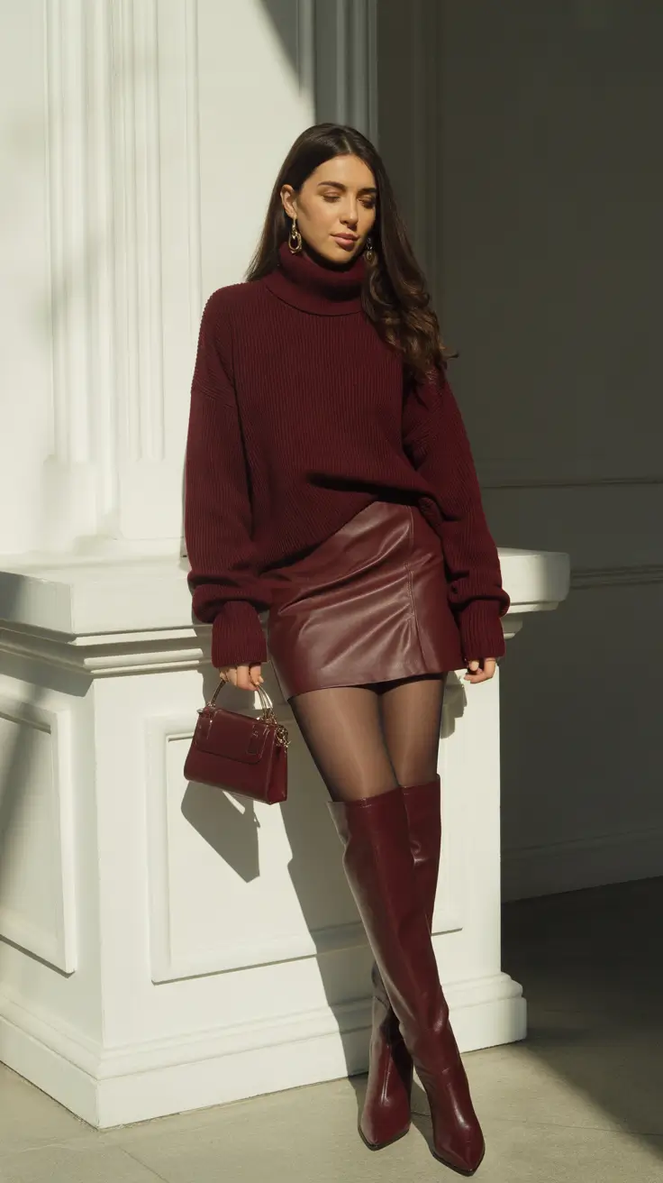 stylish spring mom outfits 2026 Burgundy Monochrome for Dressy Spring Confidence