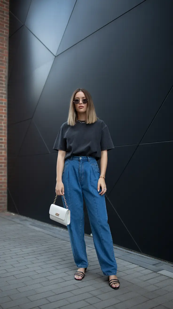 stylish spring mom outfits 2026 Minimalist Denim and Charcoal for Effortless Cool