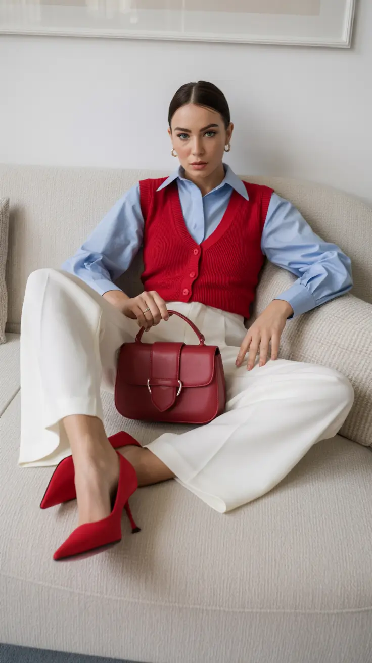 Stylish spring office outfits for work 2026 Polished Red Accents for the Modern Office