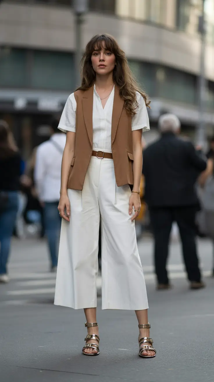 Stylish spring office outfits for work 2026 Warm Neutrals with Modern Cropped Culottes