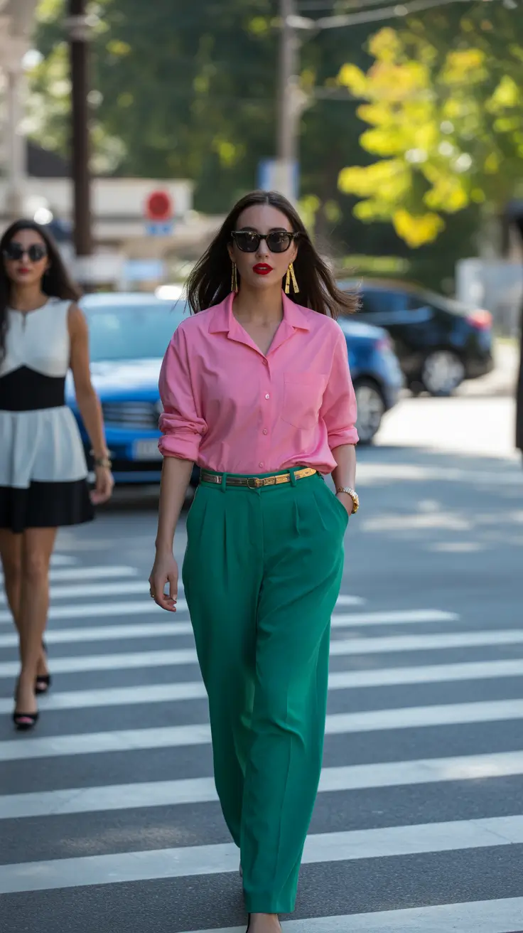 Stylish spring office outfits for work 2026 Bold Color Blocking with Soft Tailoring