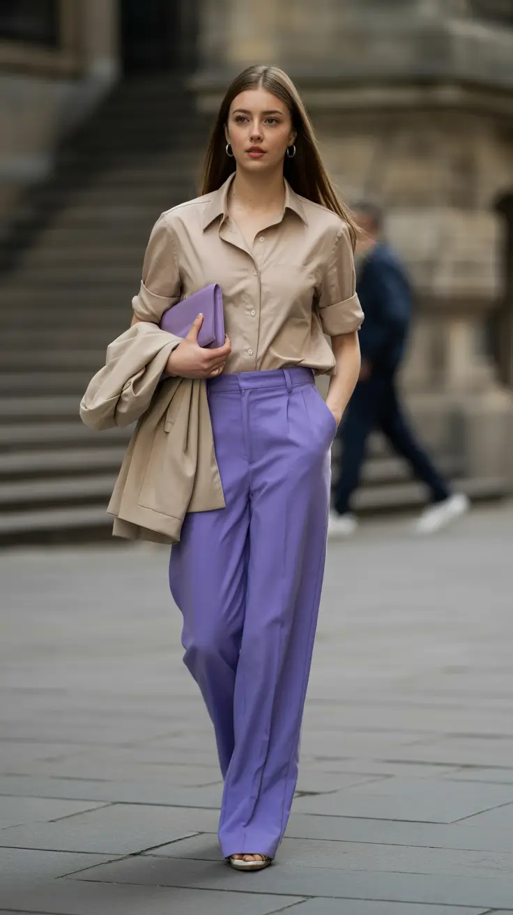 Stylish spring office outfits for work 2026 Soft Neutrals with Lavender Confidence