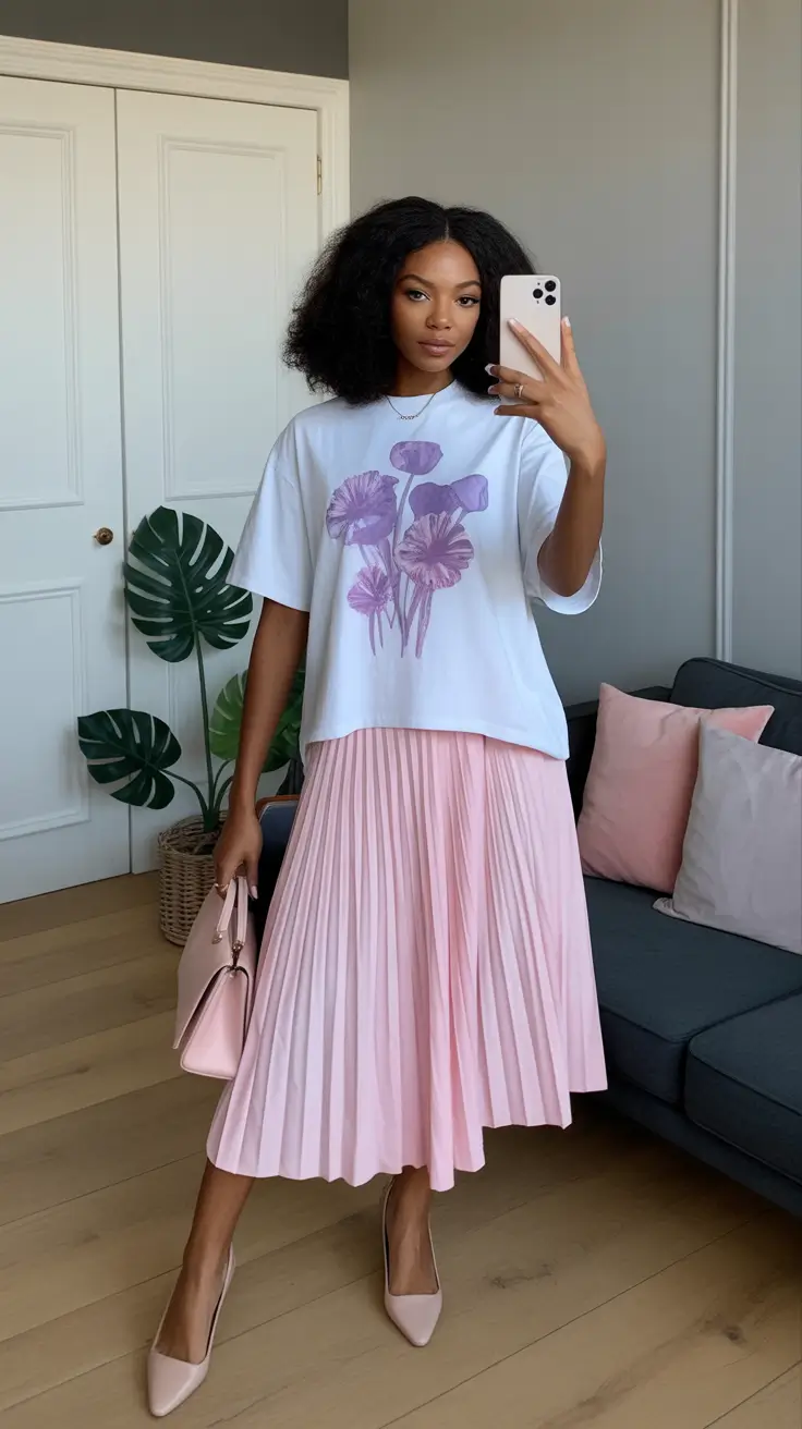 stylish spring outfits black women 2026 Pastel Ease With a Soft Graphic Touch