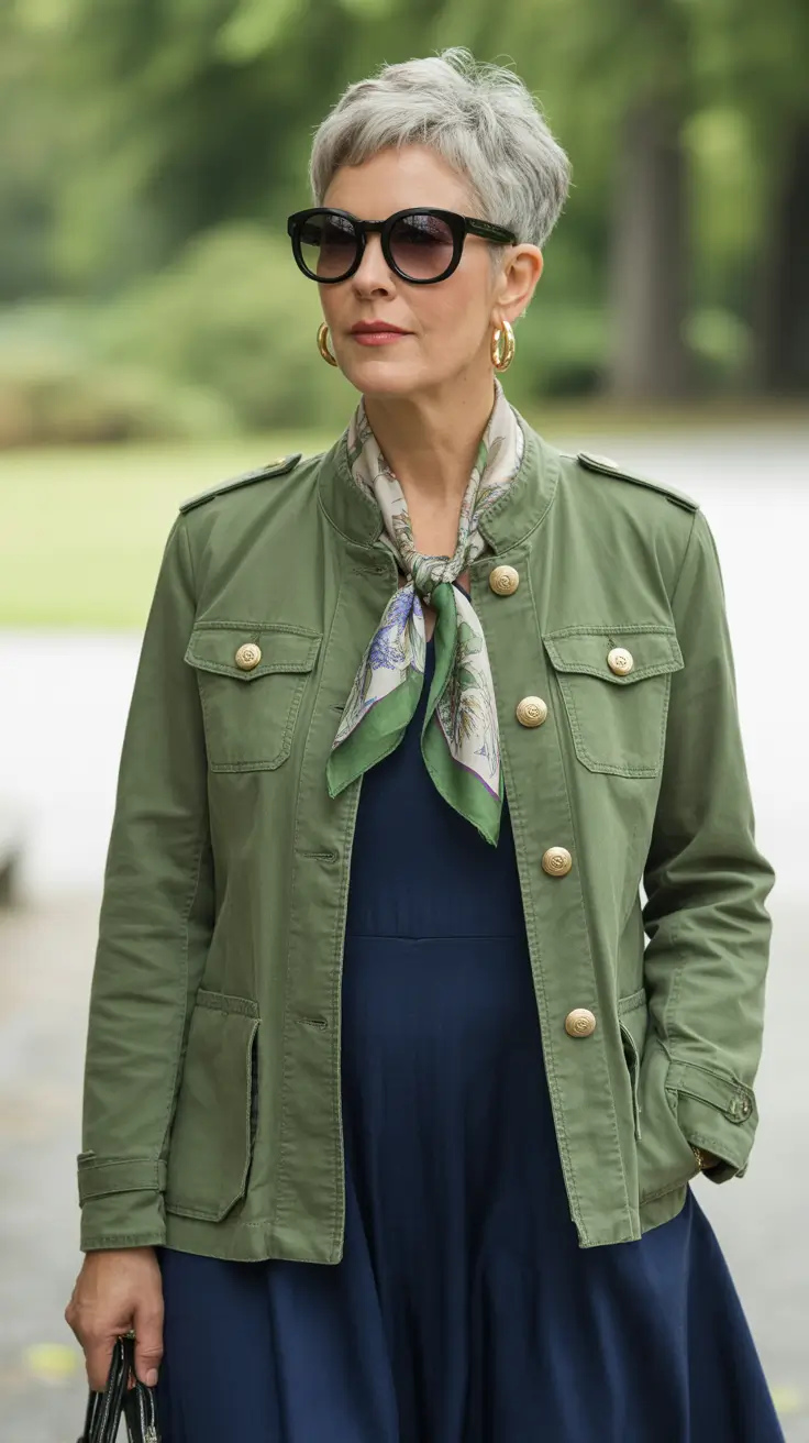 stylish spring outfits for women over 40 2026 Military Green Elegance