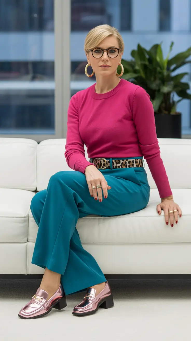 stylish spring outfits for women over 50 2026 Vibrant Spring Color Blocking with Playful Metallics