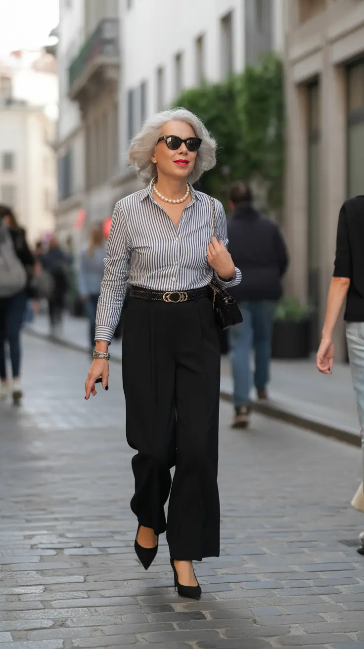 stylish spring outfits for women over 50 2026 Striped Modern Chic with an Urban Spring Edge