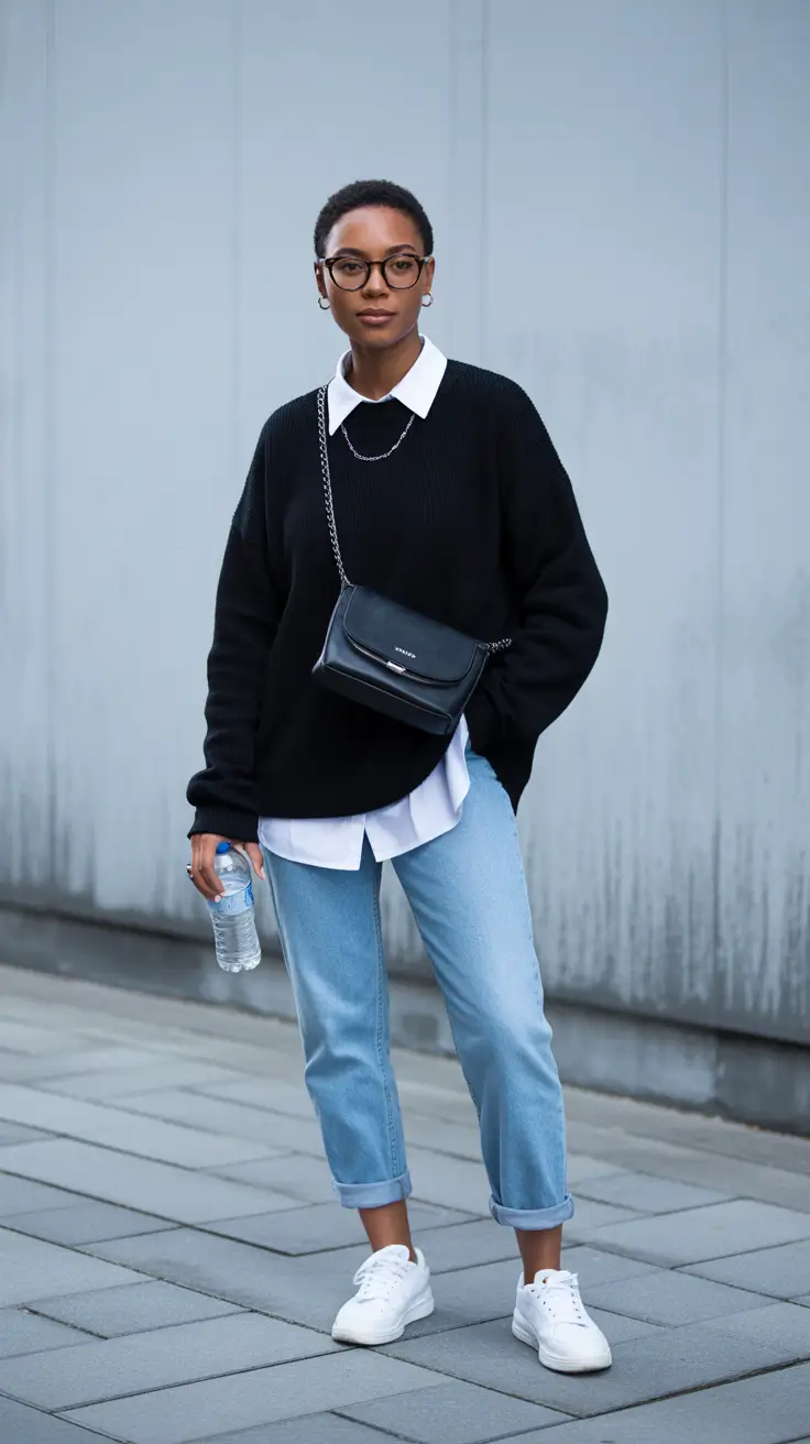 stylish spring travel outfits 2026 Classic Black-and-White Layers for Effortless Europe Early Travel