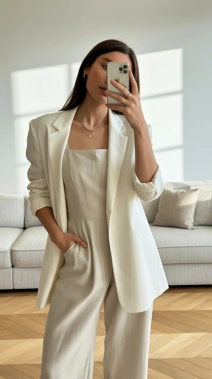 stylish spring travel outfits 2026 Minimalist Cream Layers for Japan and Europe City Walks