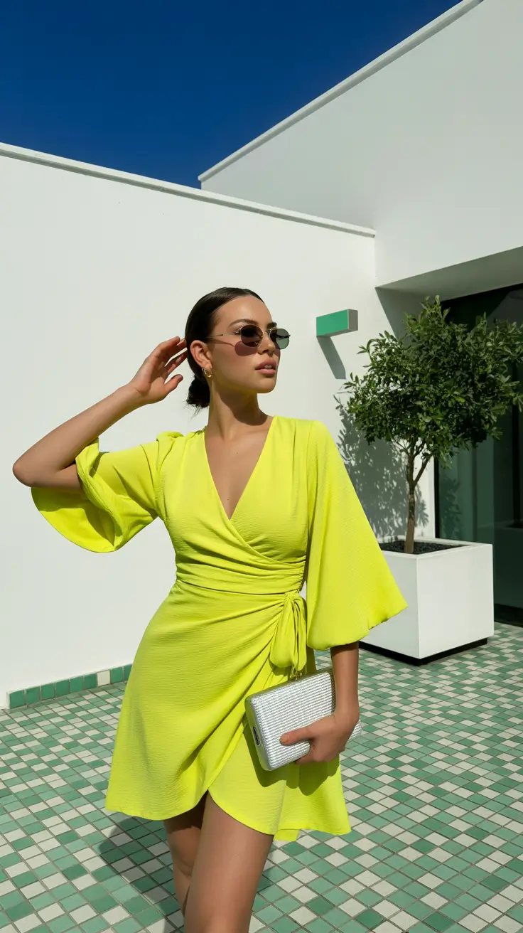 stylish spring vacation outfits 2026 Lemon Zest Wrap Dress for Sunny Spring Escapes