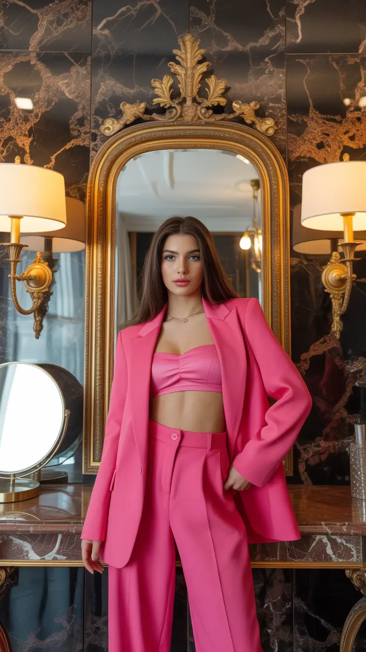 stylish spring wedding guest outfit 2026 Modern Power Pink Tailoring